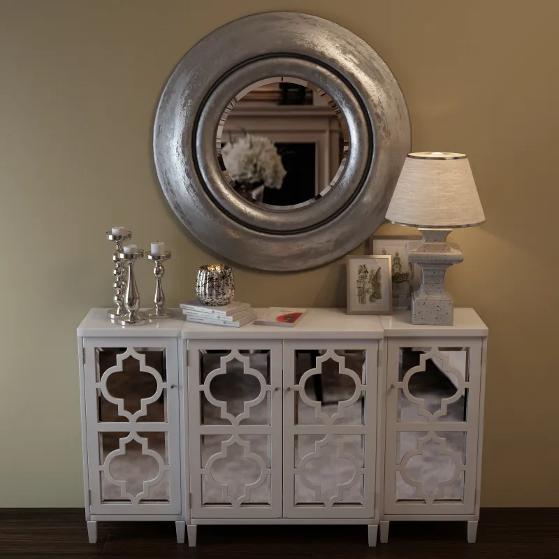 furniture - Sideboard with mirror and table lamp 05 3D Model