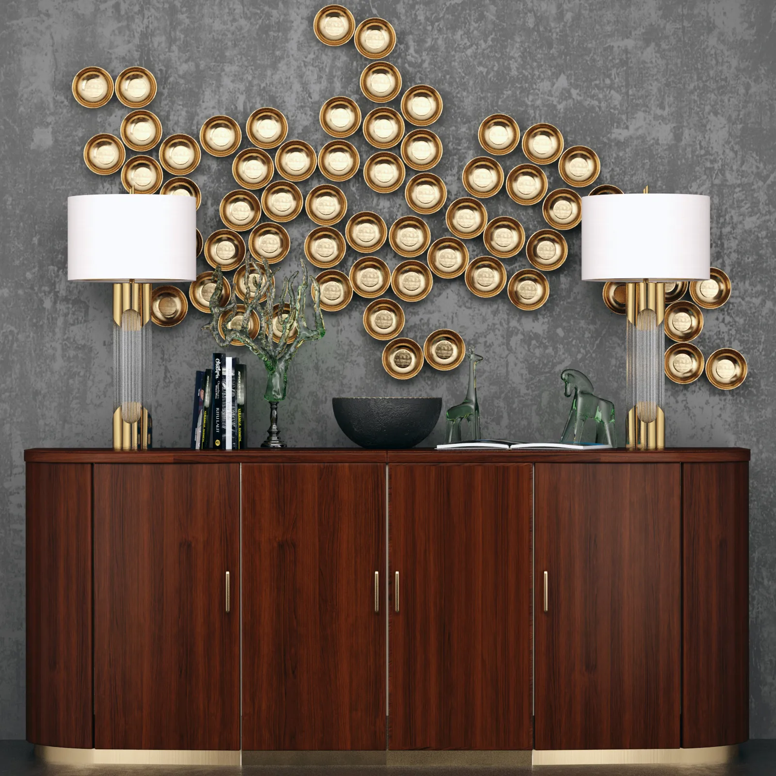 furniture - Sideboard with table lamp and decorative set 02 3D Model