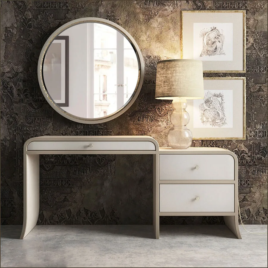 furniture - Sideboard with table lamp and mirror 07 3D Model