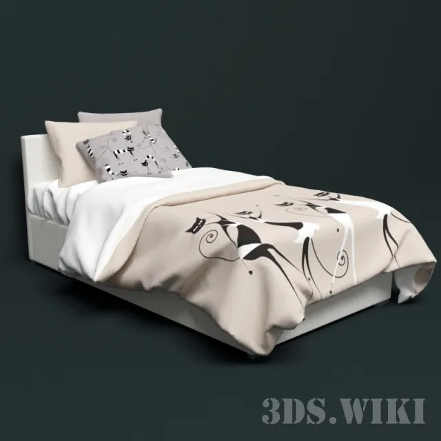 furniture - Single bed with nice linens 3D Model