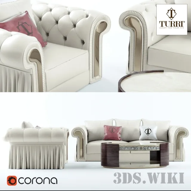 furniture - Sofa chair coffee table Turri Couture 3D Model