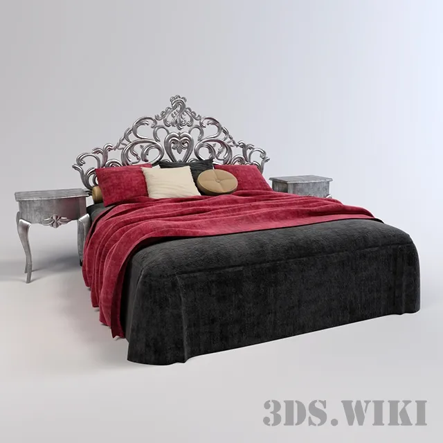 furniture - Soft classic bed with side tables 3D Model