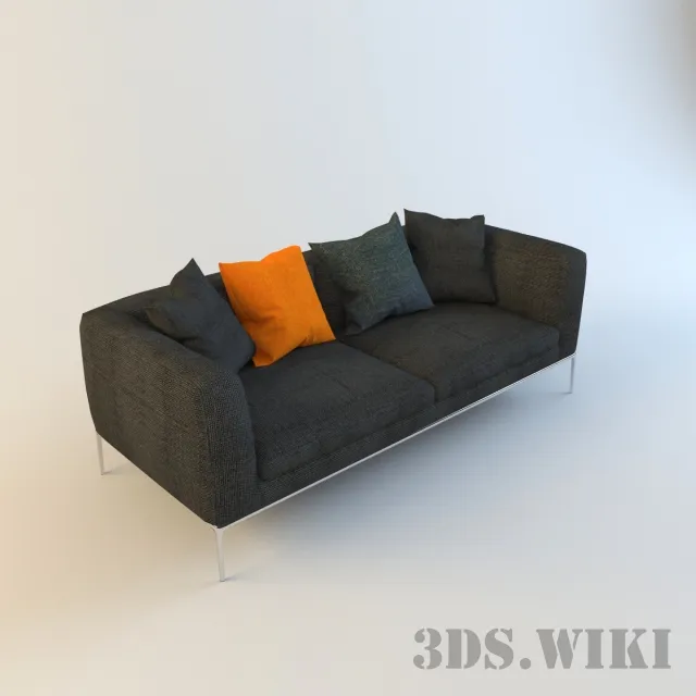 furniture - Soft sofa with metal legs 3D Model