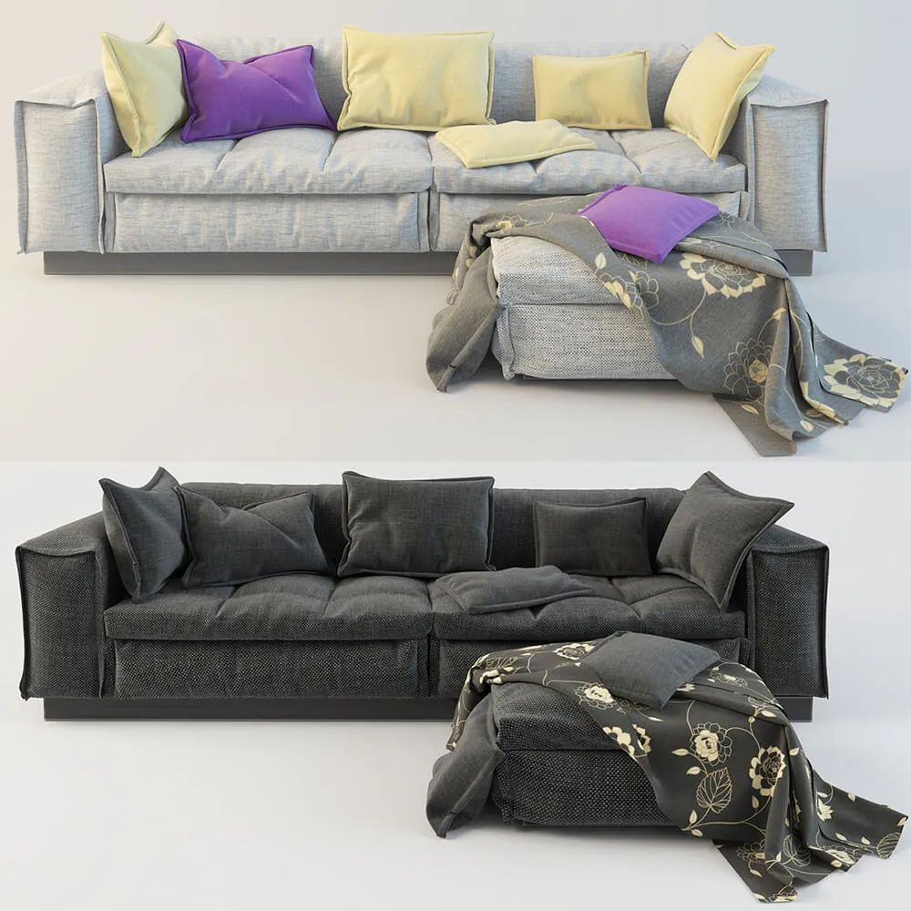 furniture - Soft sofa with ottoman 3D Model