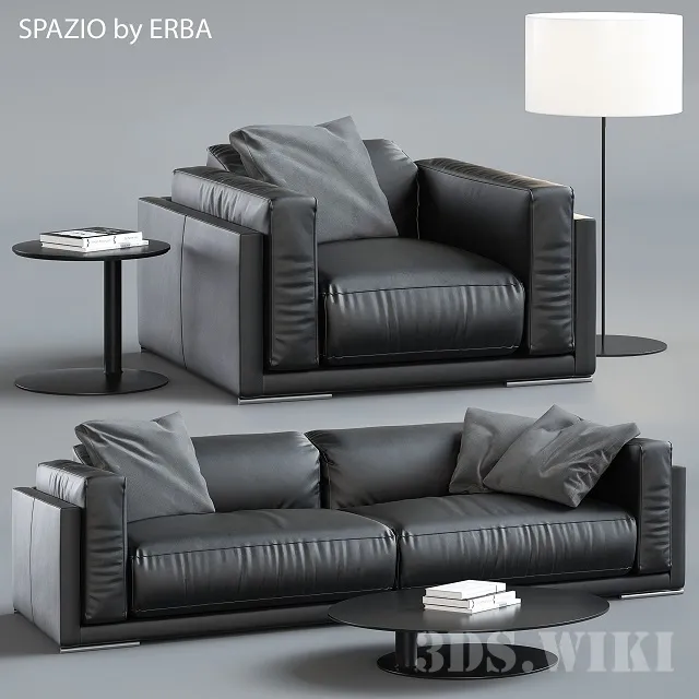 furniture - Spazio by Erba modular leather sofa and armchair 3D Model