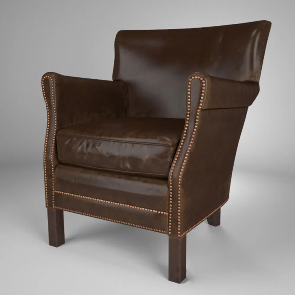 furniture - Stylish armchair in brown leather upholstery 3D Model