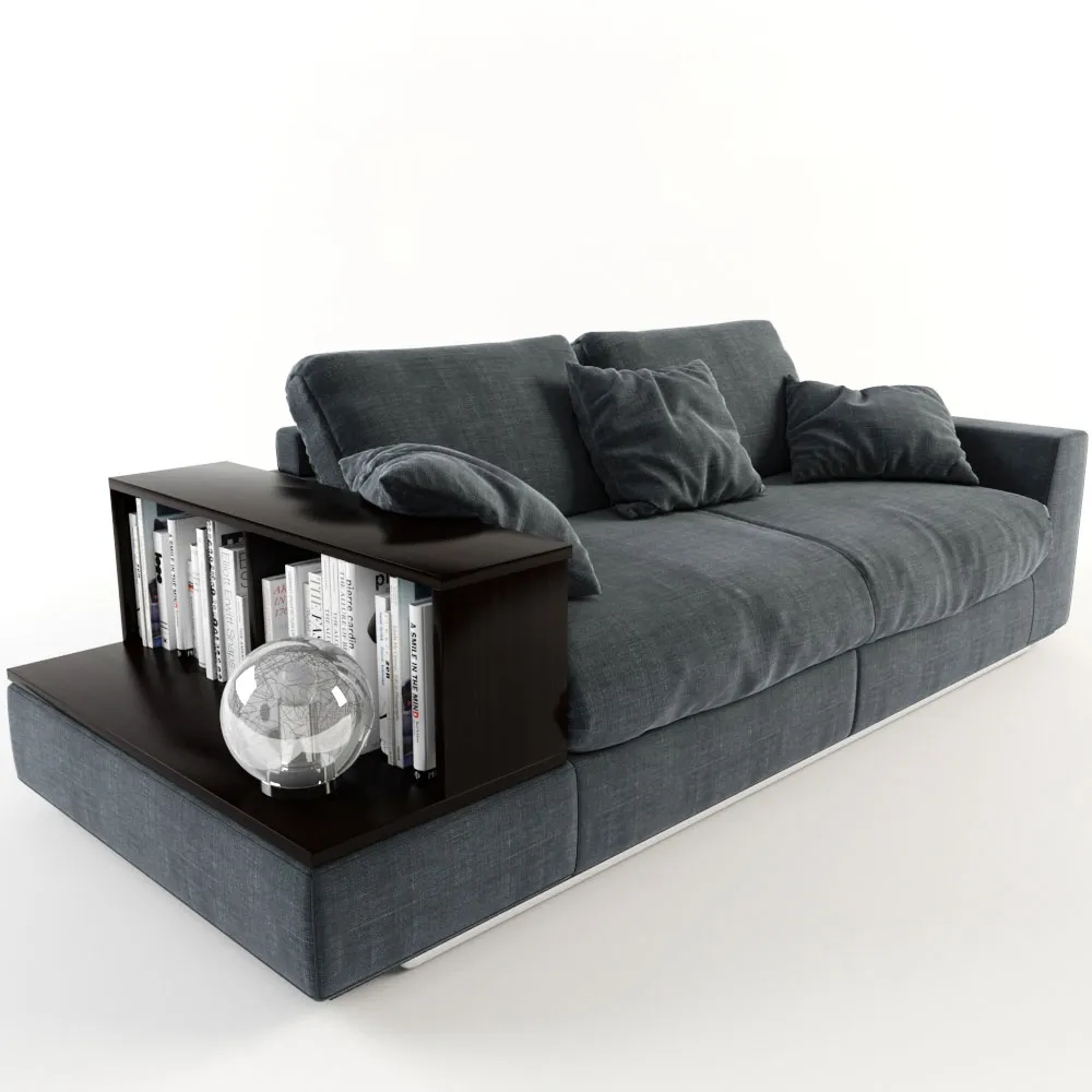 furniture - Stylish sofa with bookshelf 3D Model
