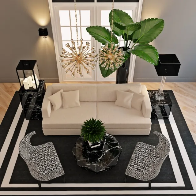 furniture - table and chair with decorative items 3D Model