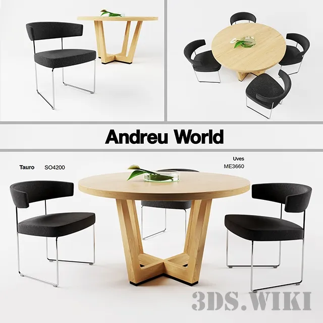 furniture - Table and chairs by Andreu World 3D Model
