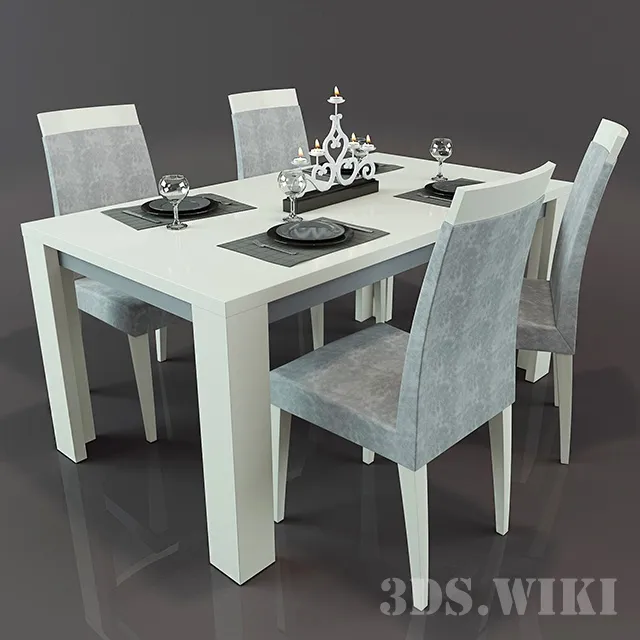 furniture - Table and Chairs Perfecta Diamond Ivory 3D Model