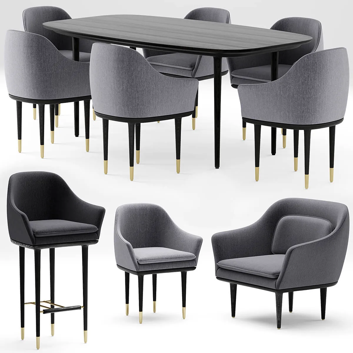 furniture - Table with armchairs 010 3D Model