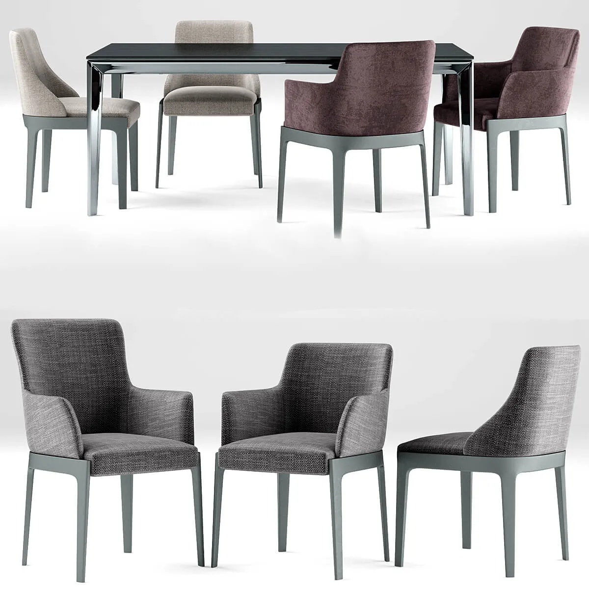 furniture - Table with armchairs 012 3D Model