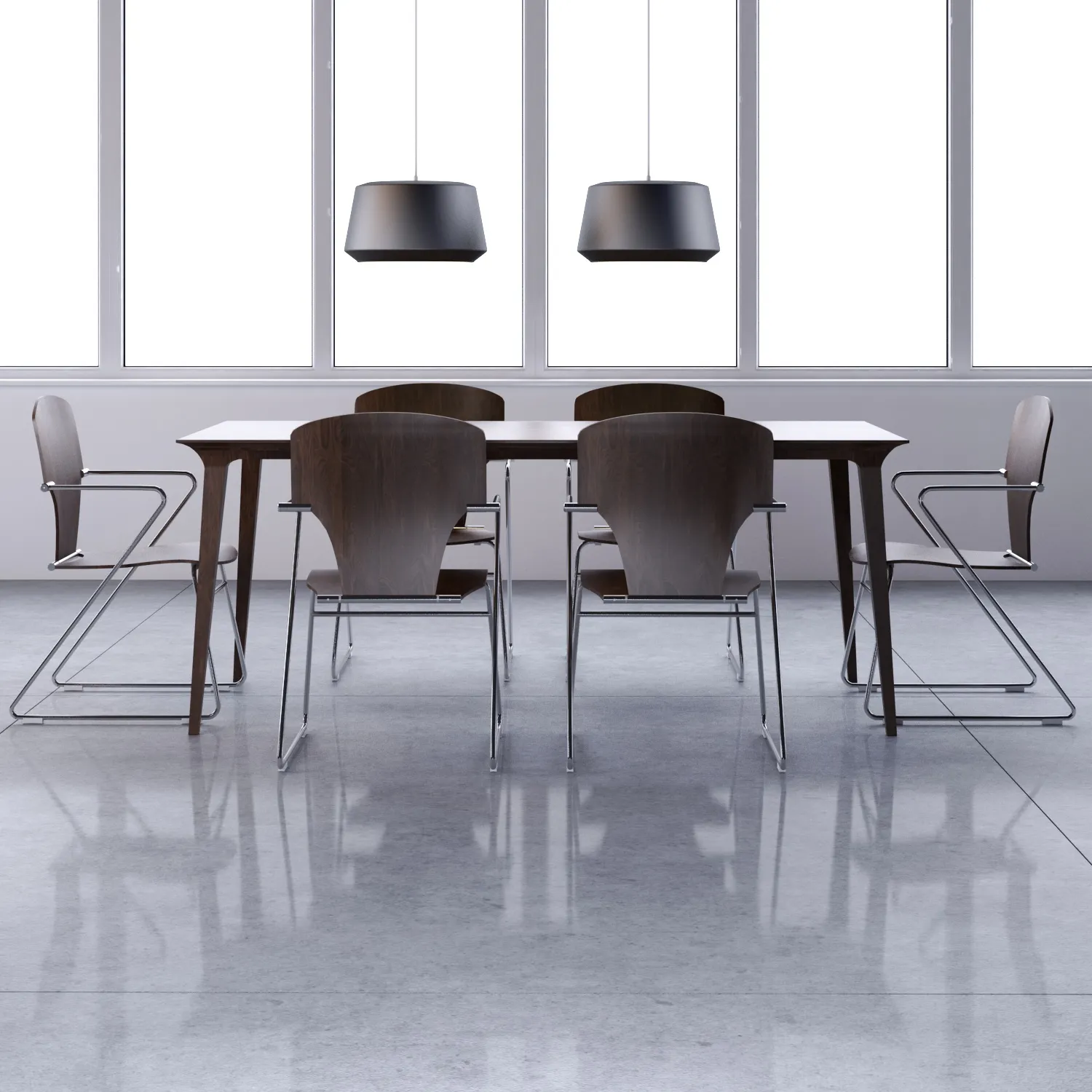 furniture - Table with modern chairs 01 3D Model