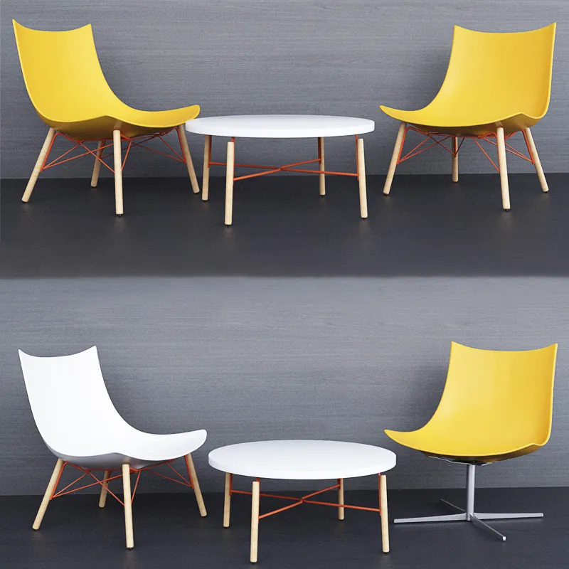 furniture - Table with white and yellow chairs 03 3D Model