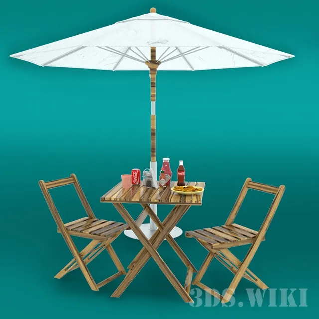 furniture - Tables and chairs under an umbrella 3D Model