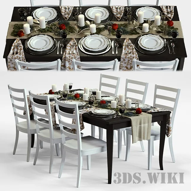 furniture - Traditional festive dining set 3D Model