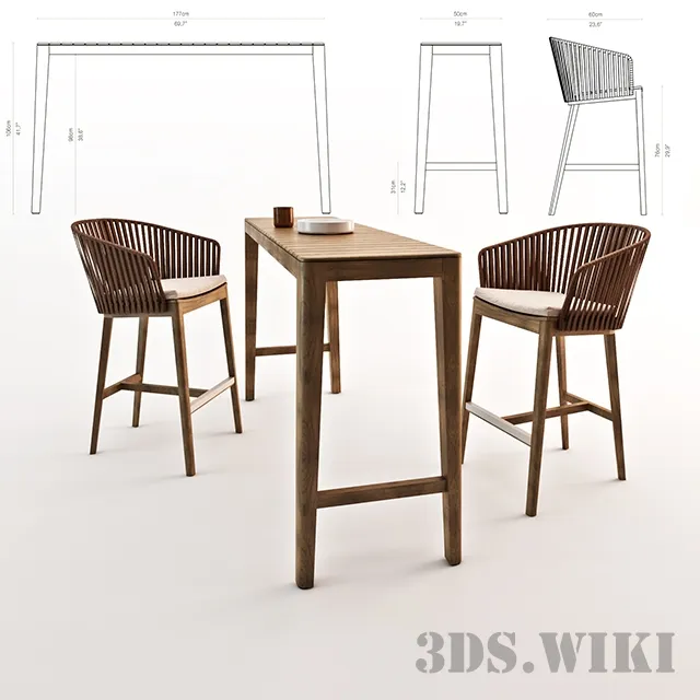 furniture - Tribu Mood Party bar table with chairs 3D Model