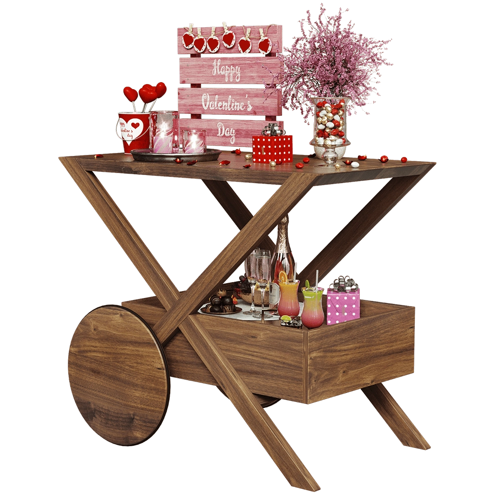 furniture - Trolley with Valentine's Decorations 3D Model