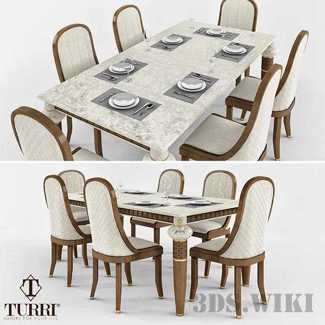 furniture - Turri Dining Table and Chairs 3D Model