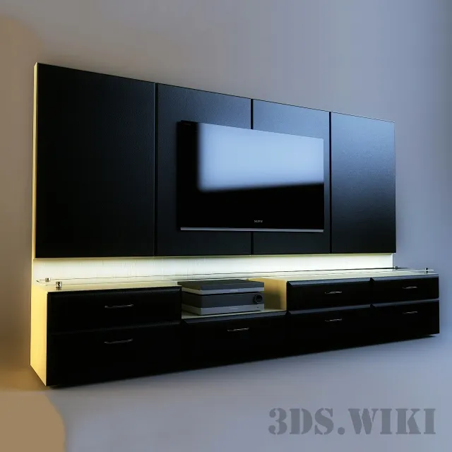 furniture - TV cabinet with large wall 3D Model
