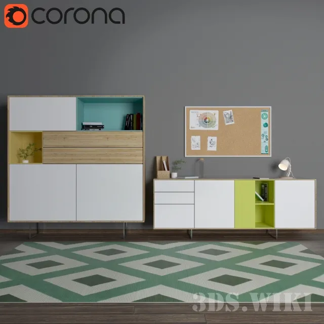 furniture - Wardrobe chest of drawers and decorative set 3D Model