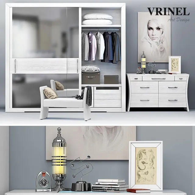 furniture - Wardrobe - Vrinel Forever Armadio Specchi + Chest Como Vanity 3D Model