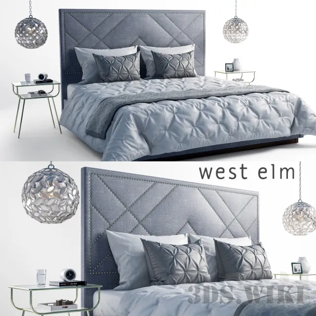 furniture - West Elm Bed and Kaia Frosted Beads 3D Model