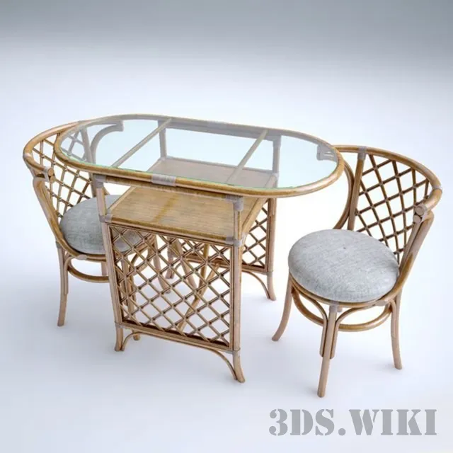 furniture - Wicker furniture table and chair 3D Model