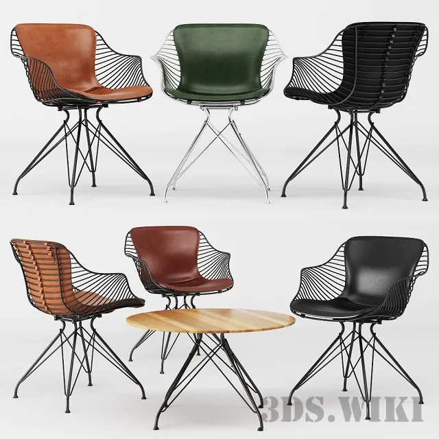 furniture - Wire coffee table and chairs 3D Model