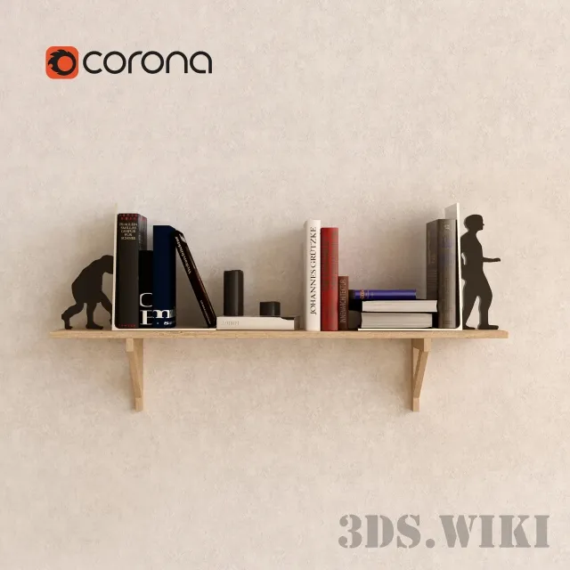 furniture - Wood shelf with books 3D Model
