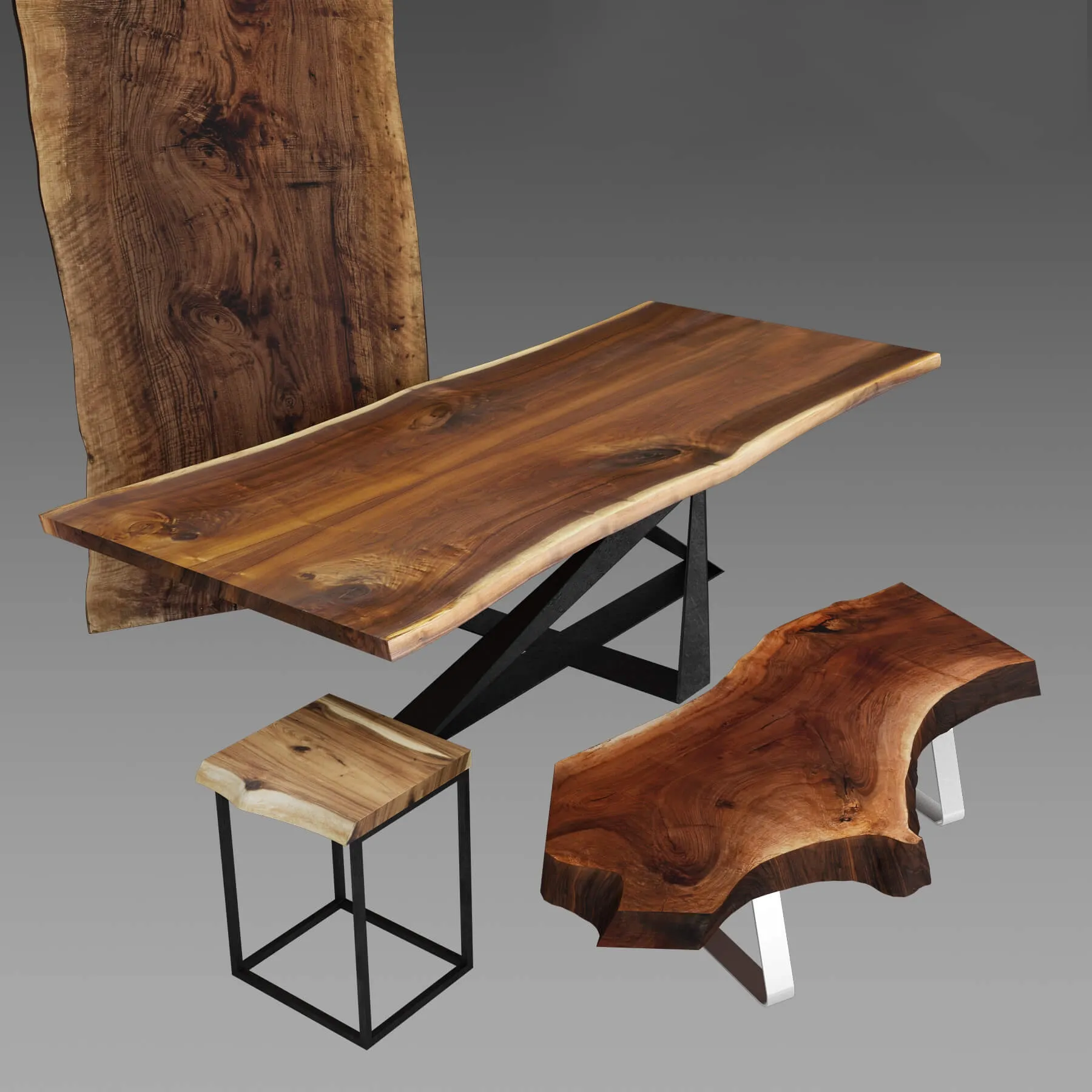 furniture - Wood slabs tables 3D Model