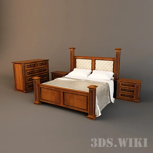 furniture - Wooden bed sideboard and chest of drawers 3D Model