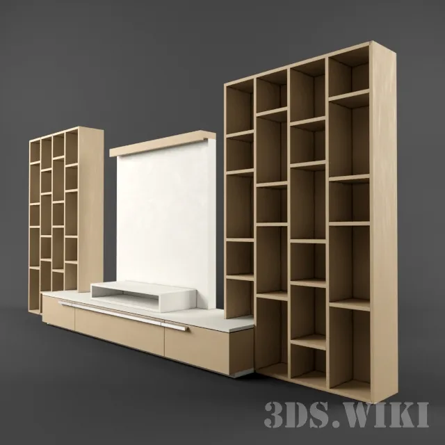furniture - Wooden cabinet showcase with place for TV 3D Model