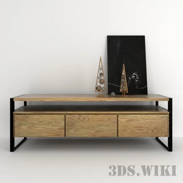 furniture - Wooden cabinet with decorative set 3D Model