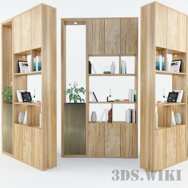 furniture - Wooden Cabinets Showcases With Decorative Set 3D Model