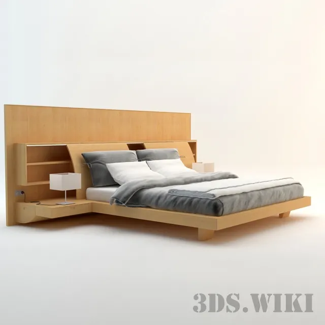 furniture - Wooden double bed 3D Model