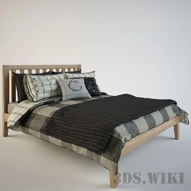furniture - Wooden Oak Bed 3D Model