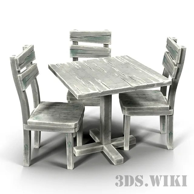 furniture - Wooden old table with chairs 3D Model