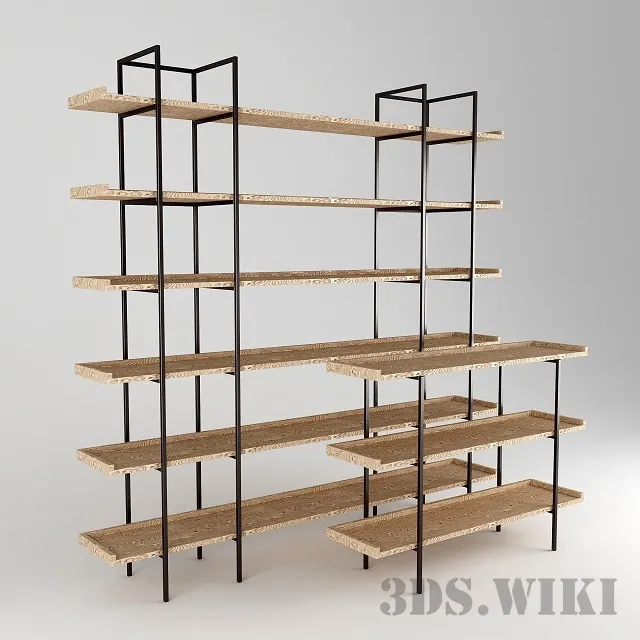furniture - Wooden shelves with metal frame 3D Model
