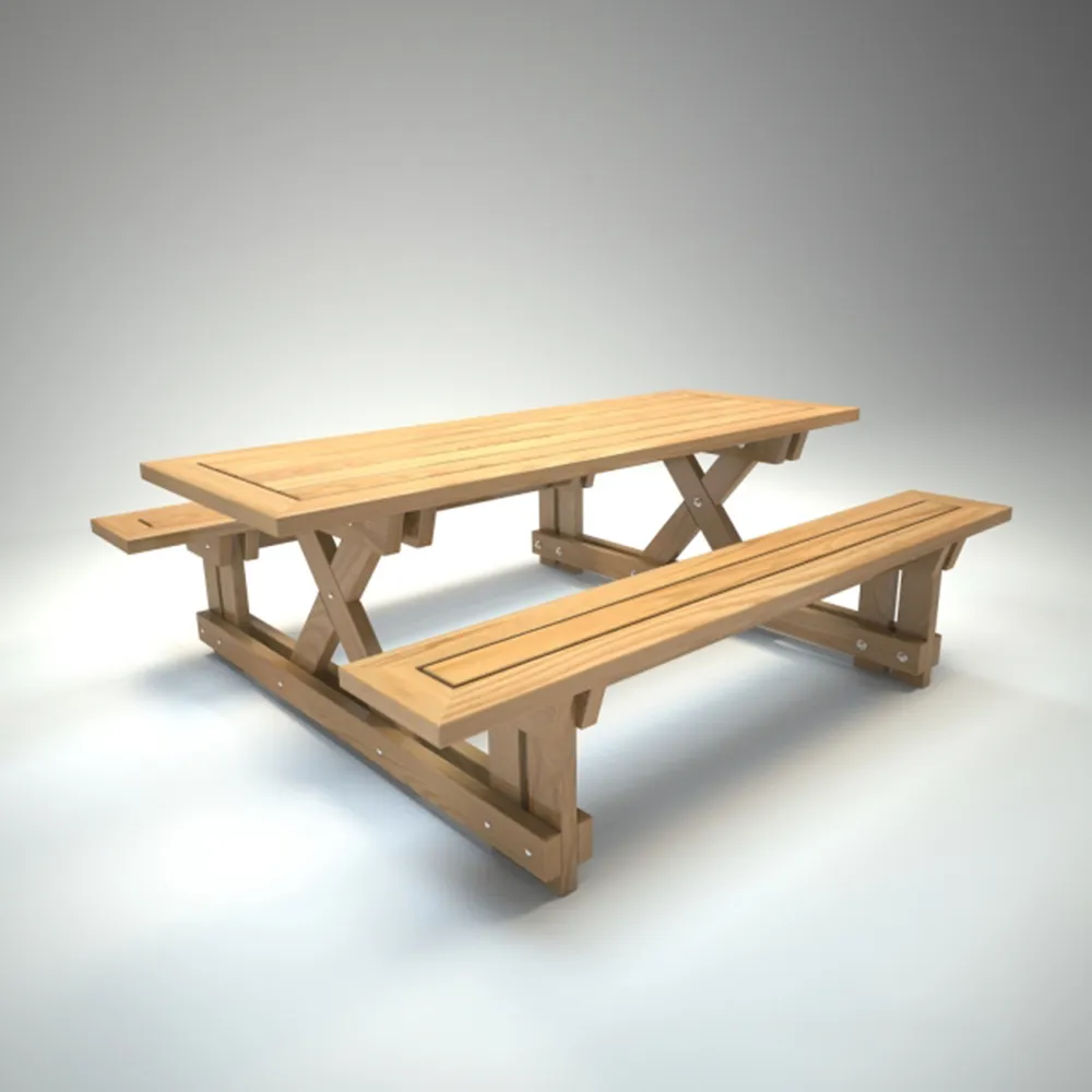 furniture - Wooden table and benches 3D Model
