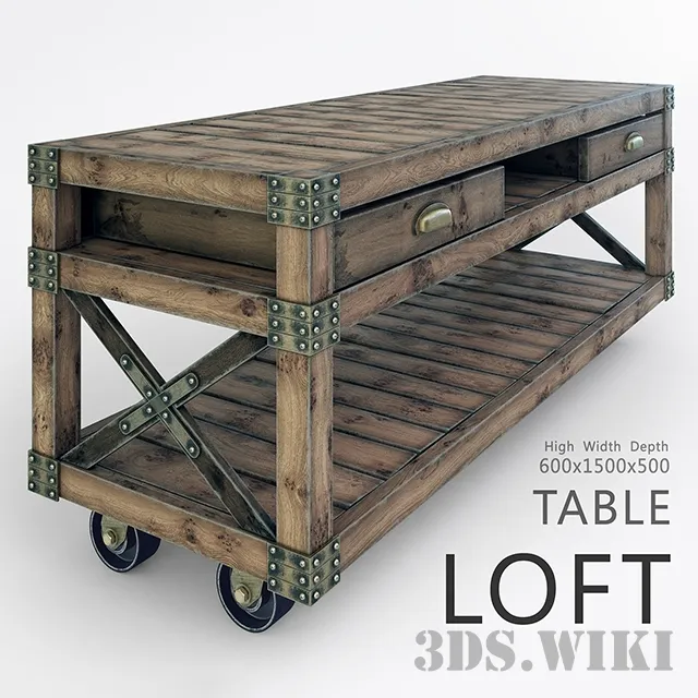 furniture - Wooden table in LOFT style 3D Model