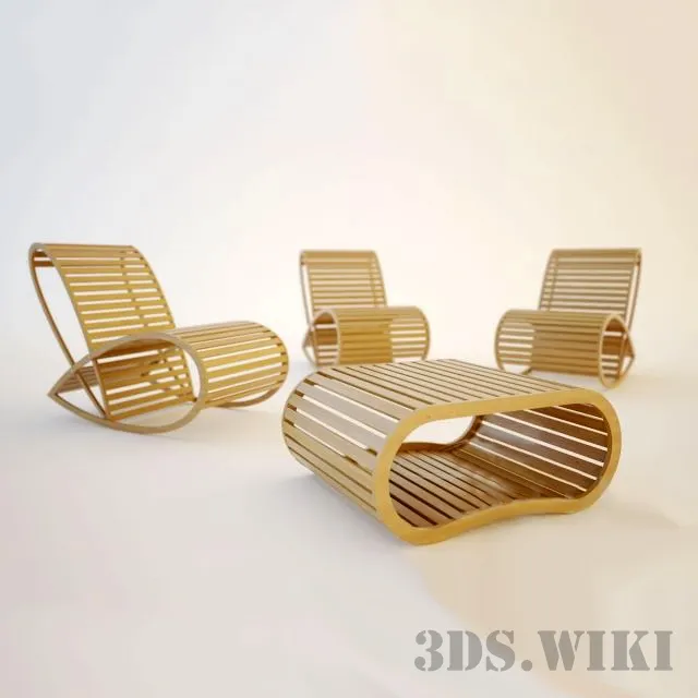 furniture - Wooden table with chairs 3D Model
