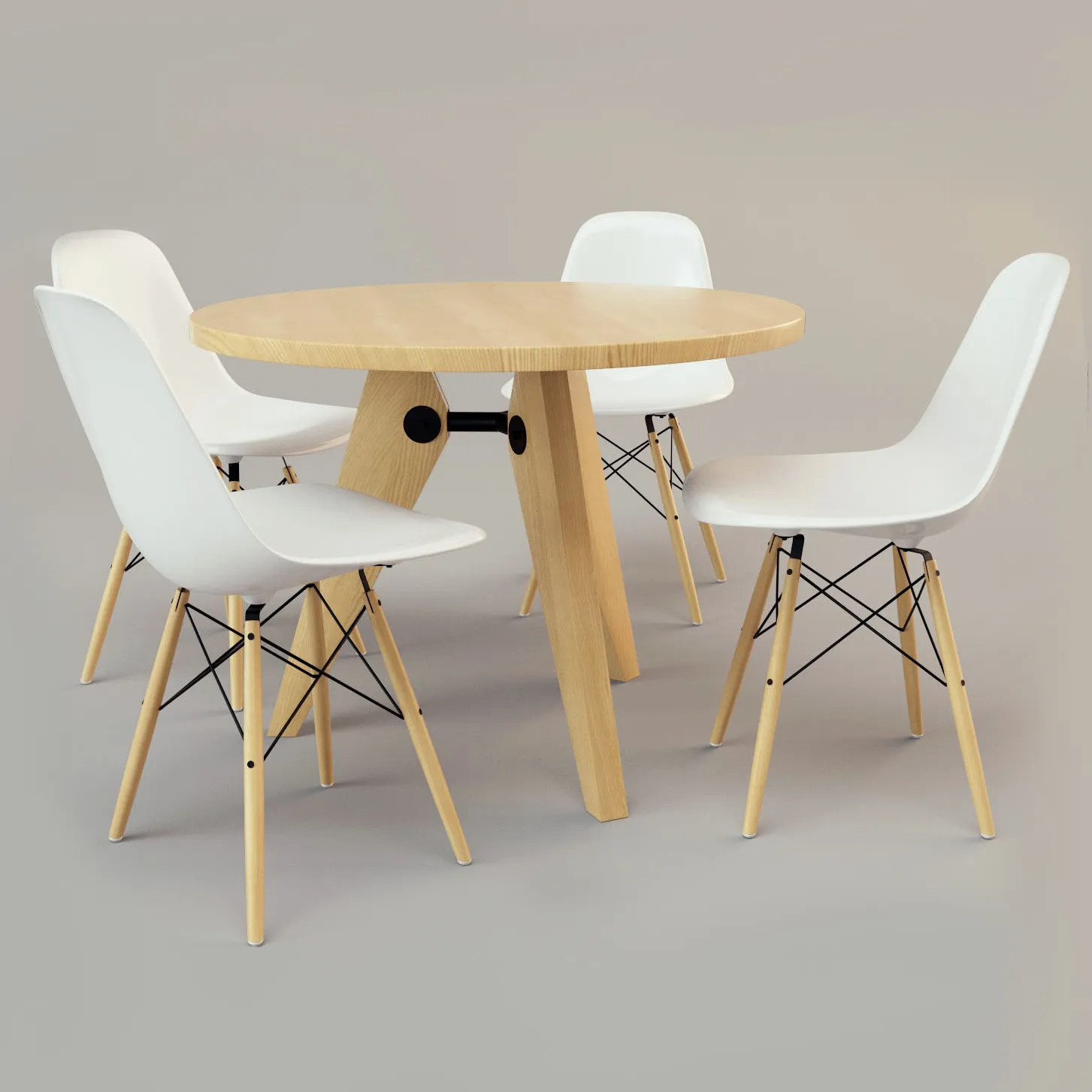 furniture - Wooden table with chairs 3D Model