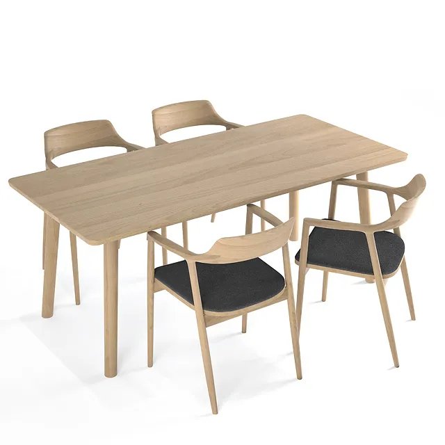 furniture - Wooden table with chairs 5 3D Model