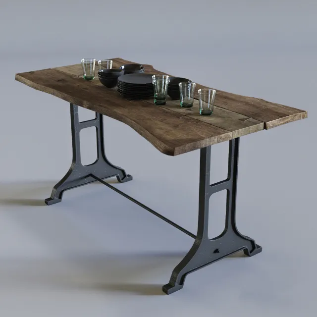 furniture - Wooden table with kitchen set 05 3D Model