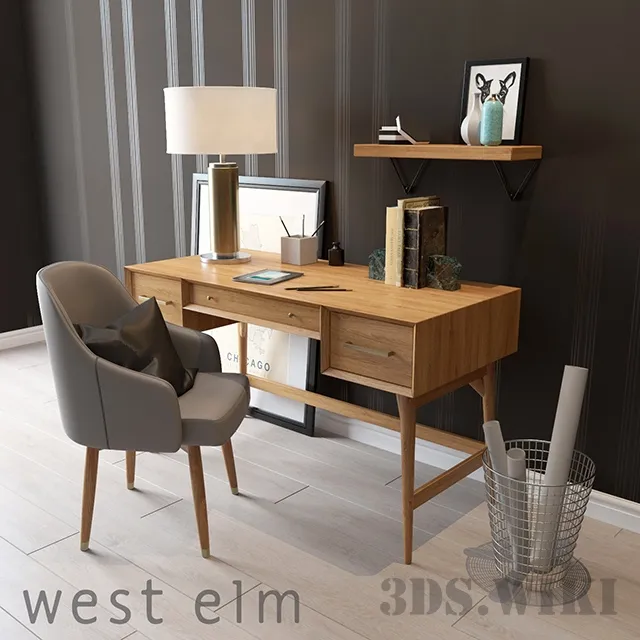 furniture - Work table with a chair and other items 3D Model