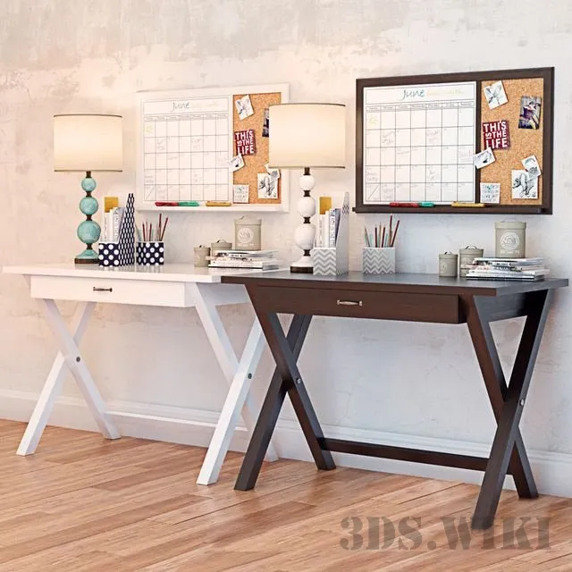 furniture - X Frame Desk PBTEEN and decor 3D Model
