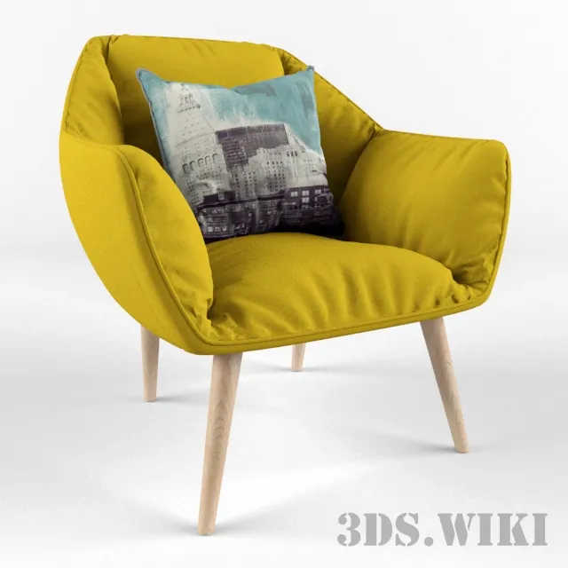furniture - Yellow armchair with pillow 3D Model