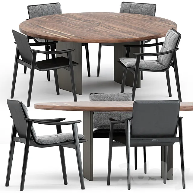 FYNN chair and LINHA DINING TABLE 2 by Minotti 3DModel