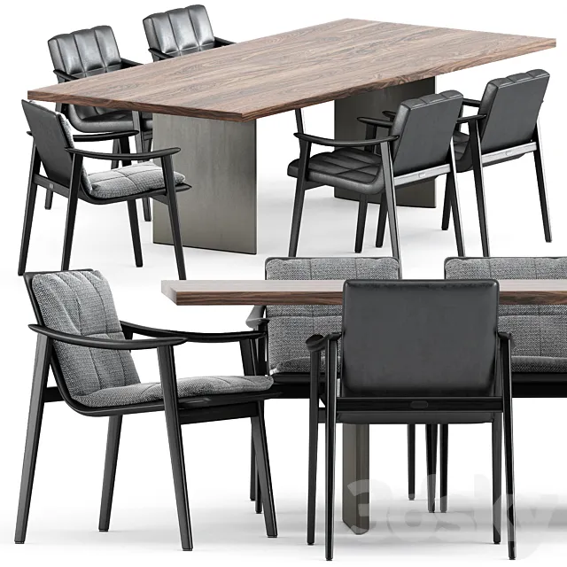 FYNN chair and LINHA DINING TABLE 4 by Minotti 3DModel